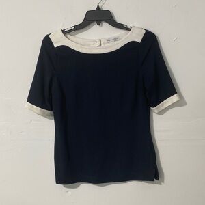Banana Republic Women’s Top Navy Blue White Trim Short Sleeve Blouse Size Medium